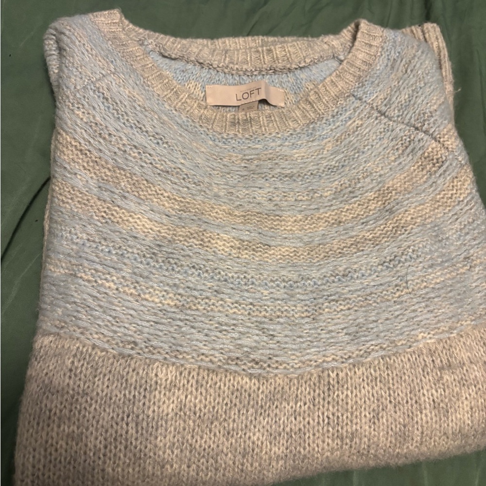 LOFT Soft Blue and Grey Knit Sweater